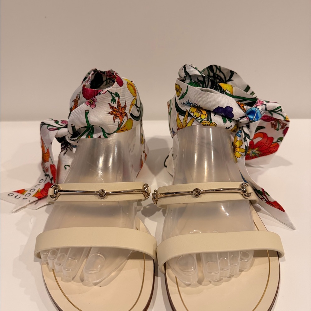 Gucci Greek Flora Sandals Leather With Horse-bit Accent Size 39